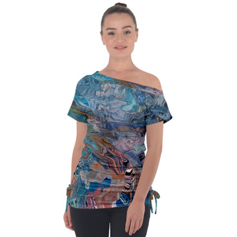 Abstract Delta Off Shoulder Tie-up T-shirt by kaleidomarblingart