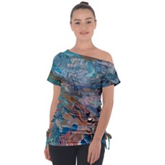 Abstract delta Off Shoulder Tie-Up T-Shirt