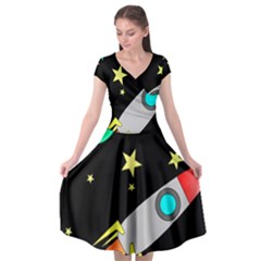 Planet Rocket Space Stars Cap Sleeve Wrap Front Dress by Ravend