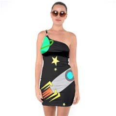 Planet Rocket Space Stars One Shoulder Ring Trim Bodycon Dress by Ravend