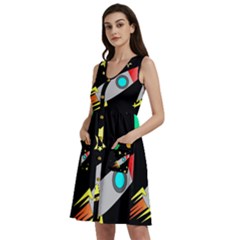 Planet Rocket Space Stars Sleeveless Dress With Pocket