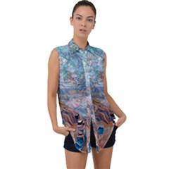 Abstract delta Sleeveless Chiffon Button Shirt