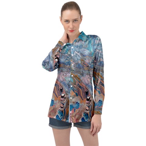 Abstract Delta Long Sleeve Satin Shirt by kaleidomarblingart