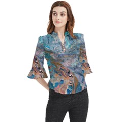 Abstract delta Loose Horn Sleeve Chiffon Blouse