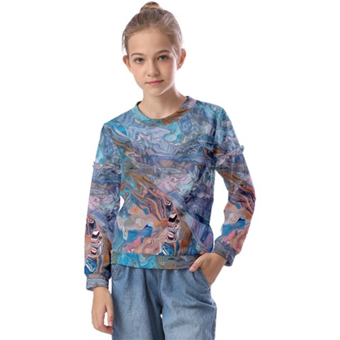 Abstract Delta Kids  Long Sleeve T-shirt With Frill  by kaleidomarblingart