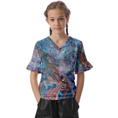 Abstract Delta Kids  V-neck Horn Sleeve Blouse by kaleidomarblingart