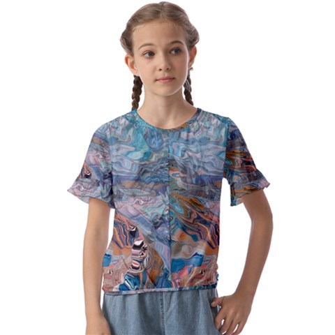 Abstract Delta Kids  Cuff Sleeve Scrunch Bottom T-shirt by kaleidomarblingart