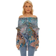 Abstract Delta Off Shoulder Chiffon Pocket Shirt by kaleidomarblingart