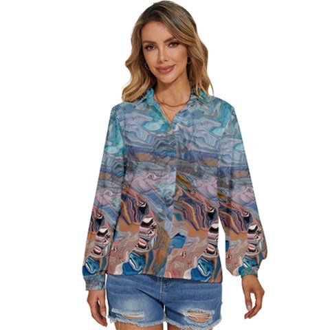 Abstract Delta Women s Long Sleeve Button Up Shirt by kaleidomarblingart