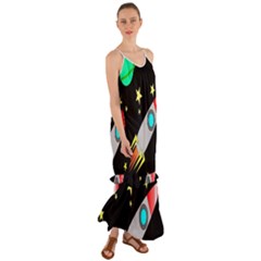 Planet Rocket Space Stars Cami Maxi Ruffle Chiffon Dress