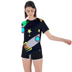 Planet Rocket Space Stars Asymmetrical Short Sleeve Sports T-shirt