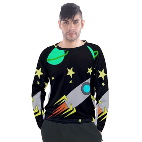 Planet Rocket Space Stars Men s Long Sleeve Raglan T-shirt by Ravend