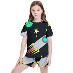 Planet Rocket Space Stars Kids  T-shirt And Sports Shorts Set by Ravend