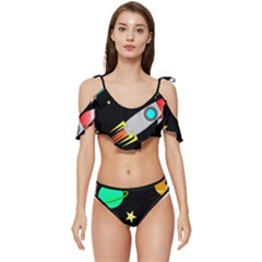 Planet Rocket Space Stars Ruffle Edge Tie Up Bikini Set	 by Ravend