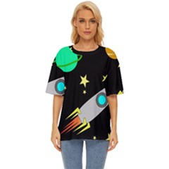 Planet Rocket Space Stars Oversized Basic T-shirt by Ravend