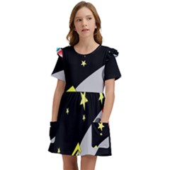 Planet Rocket Space Stars Kids  Frilly Sleeves Pocket Dress by Ravend