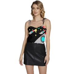 Planet Rocket Space Stars Flowy Camisole Tie Up Top by Ravend