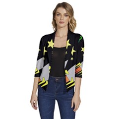 Planet Rocket Space Stars Women s Draped Front 3/4 Sleeve Shawl Collar Jacket by Ravend