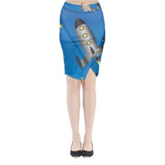 Rocket Spaceship Space Travel Nasa Midi Wrap Pencil Skirt by Ravend