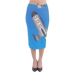 Rocket Spaceship Space Travel Nasa Velvet Midi Pencil Skirt by Ravend