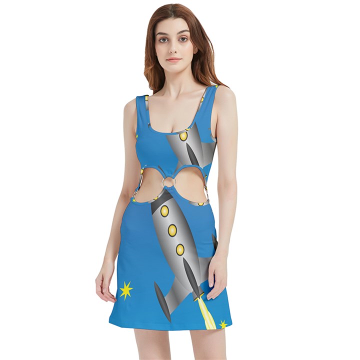 Rocket Spaceship Space Travel Nasa Velour Cutout Dress