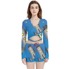 Rocket Spaceship Space Travel Nasa Velvet Wrap Crop Top And Shorts Set by Ravend