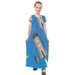 Rocket Spaceship Space Travel Nasa Kids  Short Sleeve Maxi Dress by Ravend