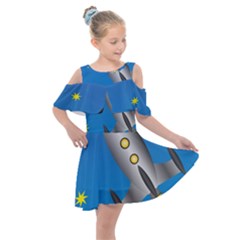 Rocket Spaceship Space Travel Nasa Kids  Shoulder Cutout Chiffon Dress by Ravend