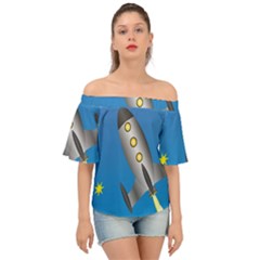 Rocket Spaceship Space Travel Nasa Off Shoulder Short Sleeve Top by Ravend