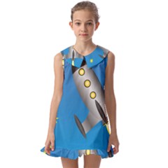 Rocket Spaceship Space Travel Nasa Kids  Pilgrim Collar Ruffle Hem Dress by Ravend