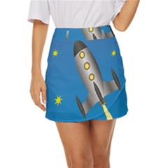 Rocket Spaceship Space Travel Nasa Mini Front Wrap Skirt by Ravend