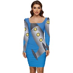 Rocket Spaceship Space Travel Nasa Women Long Sleeve Ruched Stretch Jersey Dress by Ravend