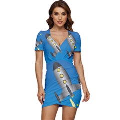 Rocket Spaceship Space Travel Nasa Low Cut Cap Sleeve Mini Dress by Ravend