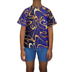 Squiggly Lines Blue Ombre Kids  Short Sleeve Swimwear by Ravend