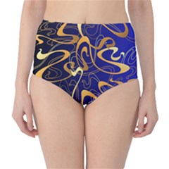 Squiggly Lines Blue Ombre Classic High-waist Bikini Bottoms by Ravend