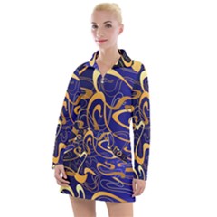 Squiggly Lines Blue Ombre Women s Long Sleeve Casual Dress by Ravend