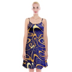 Squiggly Lines Blue Ombre Spaghetti Strap Velvet Dress by Ravend