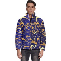 Squiggly Lines Blue Ombre Men s Puffer Bubble Jacket Coat by Ravend