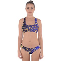 Squiggly Lines Blue Ombre Cross Back Hipster Bikini Set by Ravend