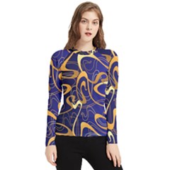 Squiggly Lines Blue Ombre Women s Long Sleeve Rash Guard by Ravend