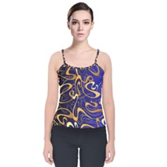 Squiggly Lines Blue Ombre Velvet Spaghetti Strap Top by Ravend