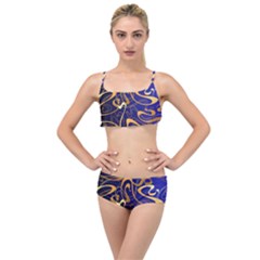 Squiggly Lines Blue Ombre Layered Top Bikini Set by Ravend