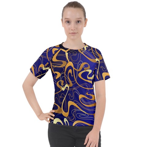 Squiggly Lines Blue Ombre Women s Sport Raglan T-shirt by Ravend