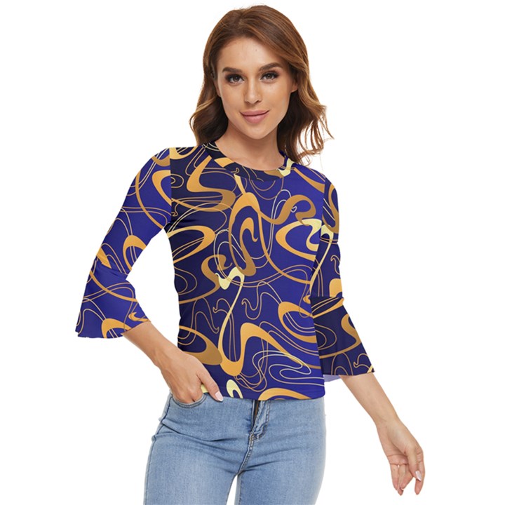 Squiggly Lines Blue Ombre Bell Sleeve Top