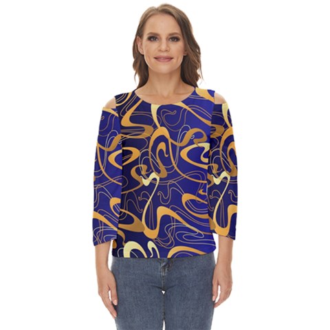 Squiggly Lines Blue Ombre Cut Out Wide Sleeve Top by Ravend