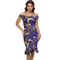 Squiggly Lines Blue Ombre Off Shoulder Ruffle Split Hem Bodycon Dress View1