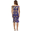 Squiggly Lines Blue Ombre Off Shoulder Ruffle Split Hem Bodycon Dress View4