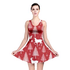 Christmas Tree Deer Pattern Red Reversible Skater Dress by Ravend