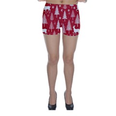 Christmas Tree Deer Pattern Red Skinny Shorts