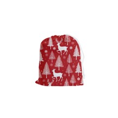 Christmas Tree Deer Pattern Red Drawstring Pouch (xs) by Ravend